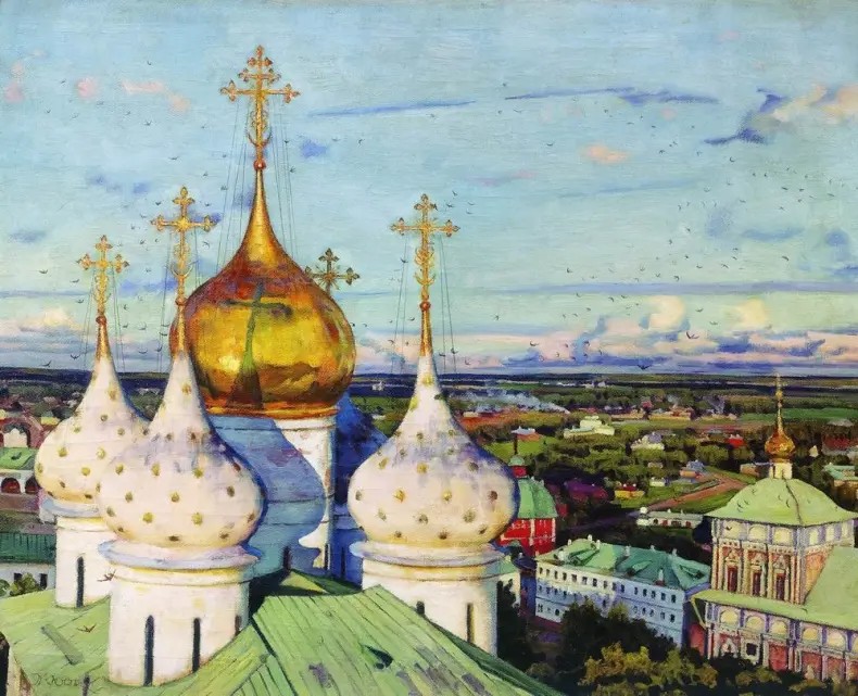 Константин Юон. "Купола и ласточки. Успенский собор Троице-Сергиевой лавры". 1921. Третьяковская галерея